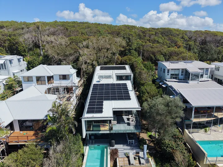 Completed 13.3 kilowatt rooftop solar installation on a Sunshine Beach house